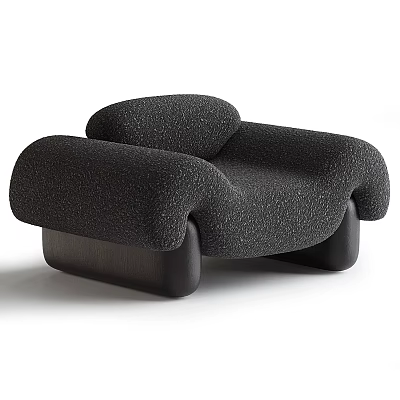 Modern Black Single Seater Sofa With Textured Fabric Curved Arms And Solid Legs 3d model