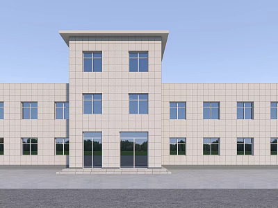 Modern Commercial Building Exterior With Light Colored Facade Glass Doors And Multiple Windows 3d model