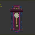 Antique Brown Grandfather Clock With Roman Numeral Dial Carved Top And Pendulum