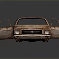 Rusty Old Sedan With Weathered Body And Open Doors On Dark Surface 3d model