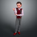 Young Boy Character In Red Vest White Shirt Gray Pants And Red Shoes Gesturing
