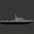 Modern Military Watercraft With Gray Hull Golden Windows And Radar Antenna Structure