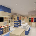 Shopping Mall Store Interior With Blue Wooden Shelves And Stuffed Toys