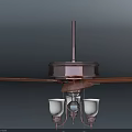 Ceiling Fan With Wooden Blades And Two White Lights For Home Decoration