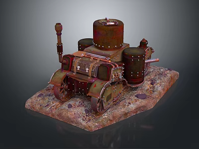 Rusty Military Vehicle 3D Model Featuring Metal Turret Tracks And Rocky Base 3d model