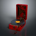 Vintage Red Phonograph with Black Turntable and Yellow Record as Classic Living Accessory