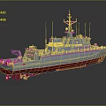 Gray And Red Warship Patrol Ship With Superstructure Antennas Deck Equipment Detailed