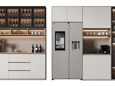 Elegant Modern Wine Cabinet Design With Glass Door Wine Bottles And Storage In Kitchen 3d model