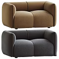 Modern Upholstered Double Sofas In Dark Gray And Cream White With Rounded Arms And Stitched Details