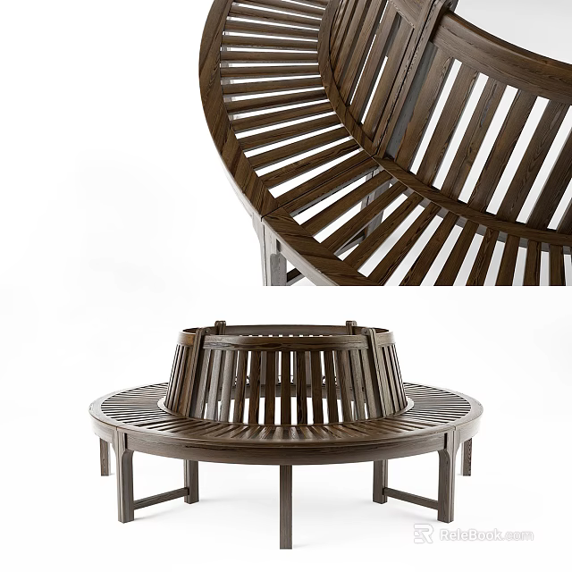Durable Wooden Outdoor Chair With Modern Round Striped Slat Seating Design 3d model 