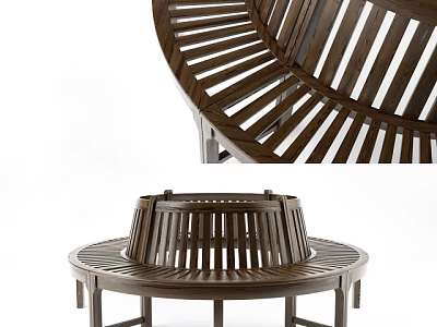 Durable Wooden Outdoor Chair With Modern Round Striped Slat Seating Design 3d model