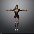 Stylish Woman With Orange Hair Black Outfit Yellow Sleeves White Shoes Standing With Arms Outstretched