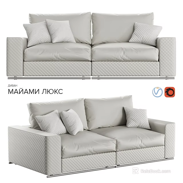 Sleek Modern Double Sofa With Light Colored Upholstery Textured Cushions And Armrests 3d model 