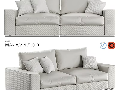 Sleek Modern Double Sofa With Light Colored Upholstery Textured Cushions And Armrests 3d model