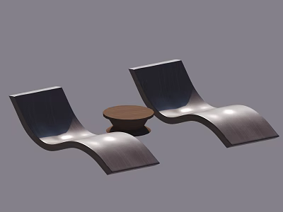 Sleek Modern Design Lounge Chairs With Small Round Wooden Table In Between 3d model