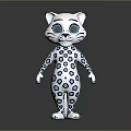 Cute Cartoon Snow Leopard Character With White Body Blue Big Eyes And Black Spots