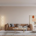 Soft Warm Cream Living Dining Room With Cozy Leather Sofa And Natural Wood Interior Design