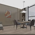 Modern Hotel Mahjong Room Interior With Wooden Walls Gaming Table Pendant Light And City View Window