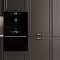 Modern Gray Kitchen Cabinets With Glass Door Panels And Marble Backsplash Countertop