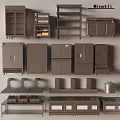 Modern Kitchen Equipment Collection Featuring Cabinets Refrigerators Shelves Range Hoods And Stovetops