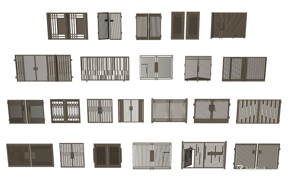Various Entry Door Designs with Modern Grille and Panel Patterns 3d model