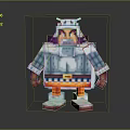 Man In 3D Pixel Style Silver Armor With Red Gloves And Orange Pants