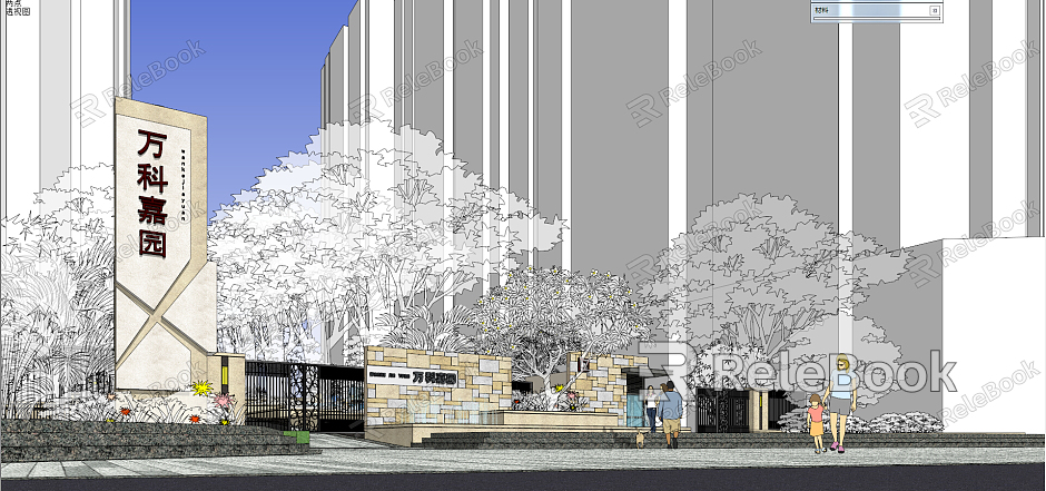 Entrance landscape of modern gate community model