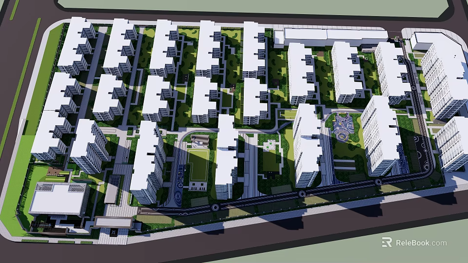 Organized Residential Landscape With Modern Buildings Green Spaces And Public Areas 3d model 