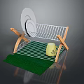Practical Storage Rack with Wooden Legs Metal Frame Dishes and Yellow Container on Green Mat
