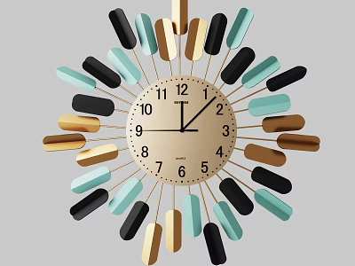 Modern Decorative Clock With Black Blue Gold Stripes And Metal Hands Numbers 3d model
