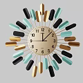 Modern Decorative Clock With Black Blue Gold Stripes And Metal Hands Numbers