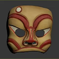 Traditional Yellow Red Decorative Mask With White Dot And Intricate Red Line Patterns