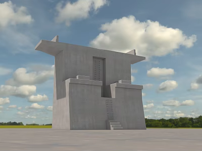 Modern Concrete Column Structure With Geometric Design Under Blue Sky And Green Grassland 3d model