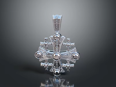 Silver Cross Pendant With Round Accents And Star Details Fashion Accessory 3d model