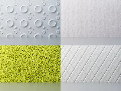 Diverse Carved Surface Patterns in White Grey Yellow with Circular Textured Spiral and Diamond Designs 3d model