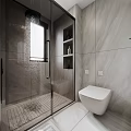Modern Bathroom Interior Design With Illuminated Mirror Vanity Cabinets And Green Plants