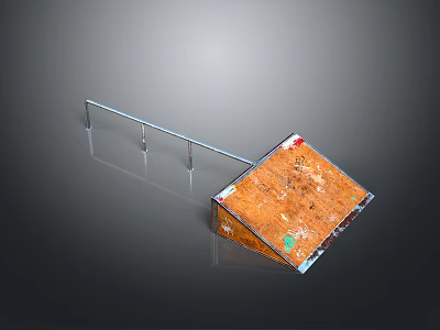 Modern Architectural Structure Featuring Orange Textured Surface Metal Railings And Supporting Poles 3d model