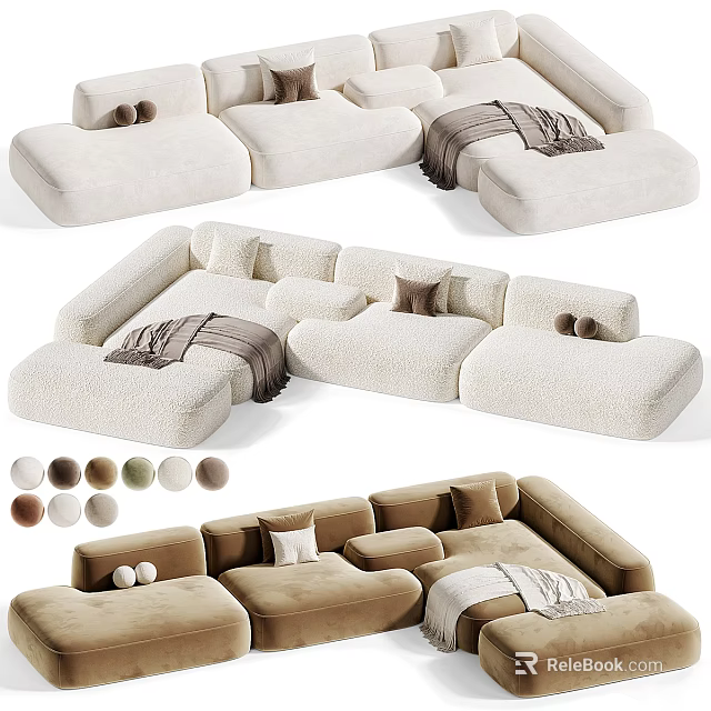 Plush Modular Sectional Sofa With Neutral Tones And Cozy Cushion Design 3d model 