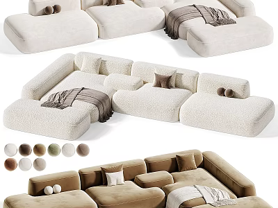 Plush Modular Sectional Sofa With Neutral Tones And Cozy Cushion Design 3d model