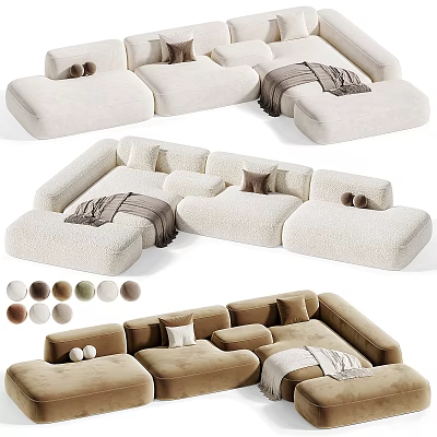 Plush Modular Sectional Sofa With Neutral Tones And Cozy Cushion Design 3d model