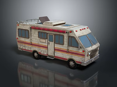 Vintage Recreational Vehicle With Roof Rack Sunroof Windows Door And Striped Design 3d model