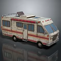 Vintage Recreational Vehicle With Roof Rack Sunroof Windows Door And Striped Design