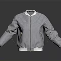 Gray Checkered Baseball Jacket With White Collar Cuffs And Zip Front Design