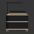 Modern Upholstered Stool With Metal Frame Small Tabletop And Lower Shelves