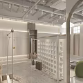 Modern Clothing Store Interior Design With White Walls Wooden Shutters Transparent Racks And Green Chair