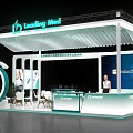Leading Mod Exhibition Booth With Windows 11 Display Curved Design Tables Chairs And Plants