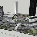 Modern Commercial Street With Tall Buildings Green Spaces And Urban Roads