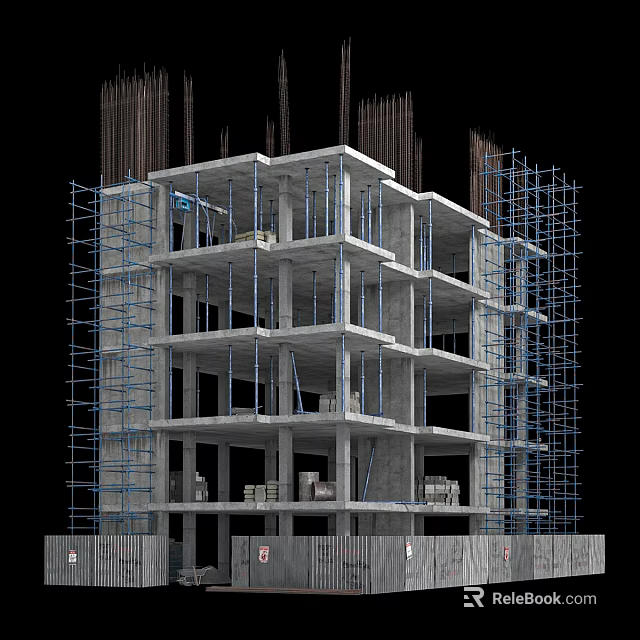 Multi Story Building Under Construction With Scaffolding And Concrete Framework 3d model 