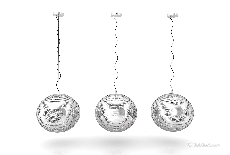 Three Spherical Silver Metal Mesh Design Pendant Lights for Interior Decoration 3d model 