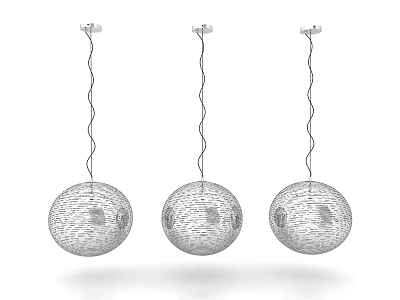 Three Spherical Silver Metal Mesh Design Pendant Lights for Interior Decoration 3d model